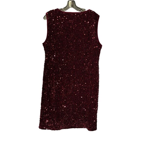 Sleeveless Deep Wine Sequin Party Dress Size XL By Nina Leonard - Picture 4 of 13